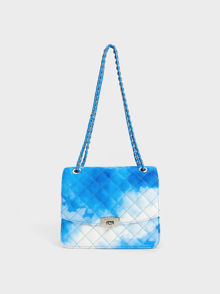 Cloud-Print Quilted Chain Strap Clutch, , hi-res