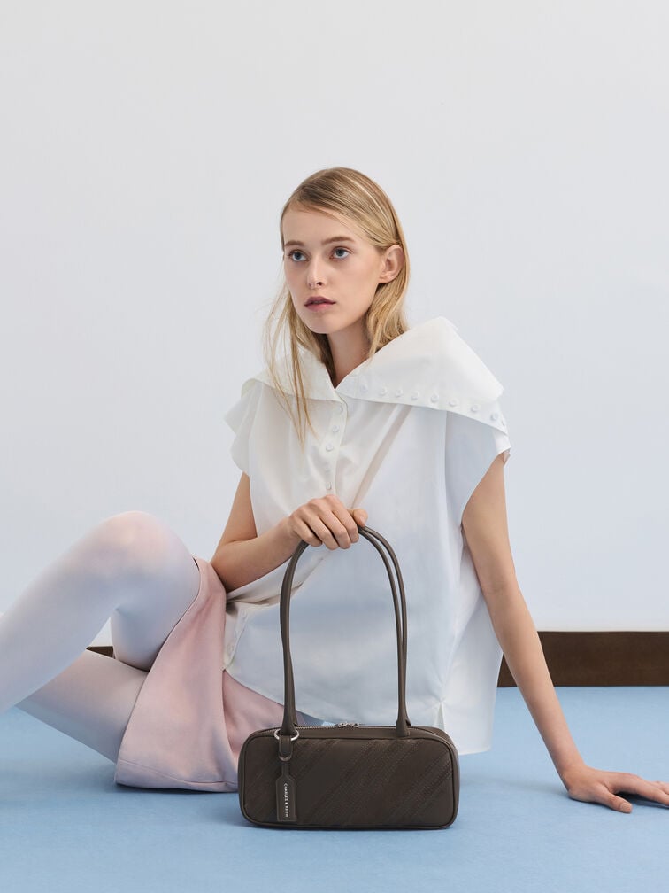 Zeya Striped Shoulder Bag, Dark Moss, hi-res