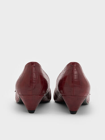 Croc-Effect Buckled Pointed-Toe Kitten-Heel Pumps, Animal Print Red, hi-res