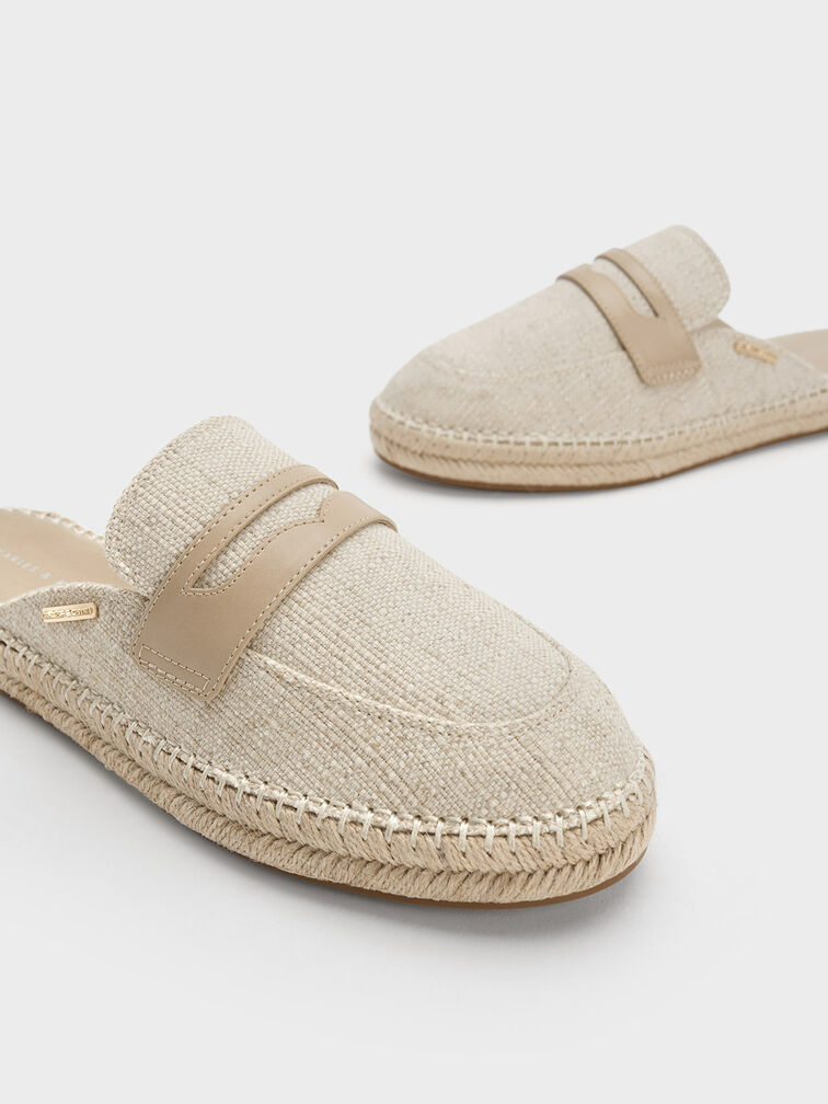 Penny Loafer Backless Espadrilles, สีเบจ, hi-res