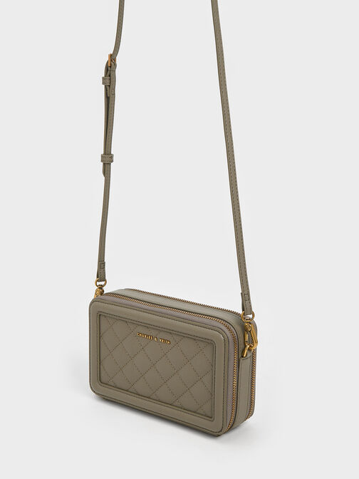 Quilted Boxy Long Wallet, Khaki, hi-res