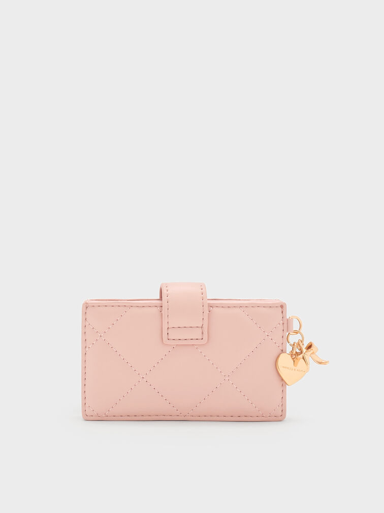 Arrietty Quilted Bow-Heart Charm Belted Card Holder, Light Pink, hi-res