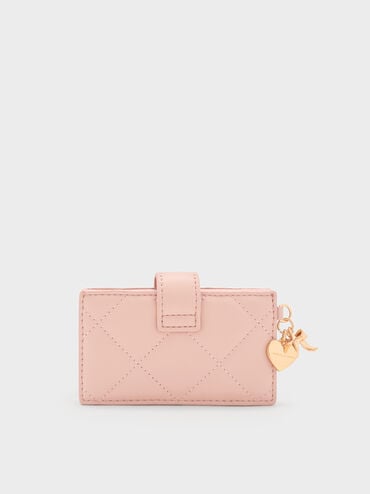 Arrietty Quilted Bow-Heart Charm Belted Card Holder, Light Pink, hi-res