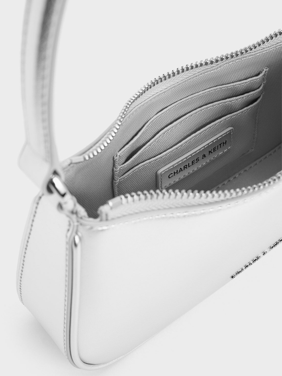 Silver Elspeth Metallic Curved Shoulder Bag - CHARLES & KEITH TH