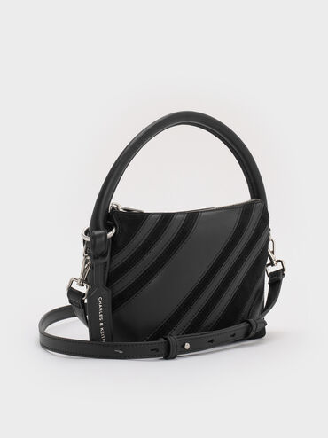 กระเป๋าถือหนังกลับรีไซเคิลรุ่น Zeya, สีดำอะไหล่สีเงิน, hi-res