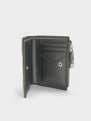 กระเป๋าสตางค์ขนาดเล็กดีไซน์ลายควิลท์เมทัลลิคตกแต่งซิปด้านบนรุ่น Alva, สีพิวเตอร์, hi-res