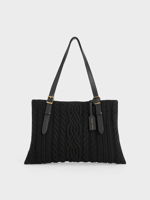 Apolline Textured Tote Bag, สีดำ, hi-res