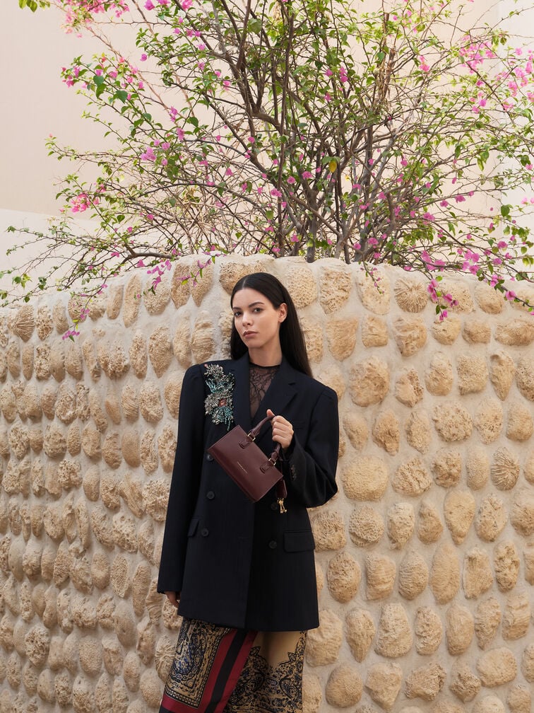 กระเป๋าโท้ทขนาดเล็กรุ่น Kerry, สีไวน์เบอร์รี่เรด, hi-res