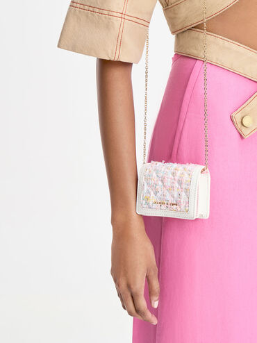 Micaela Tweed Cardholder, สีขาว, hi-res