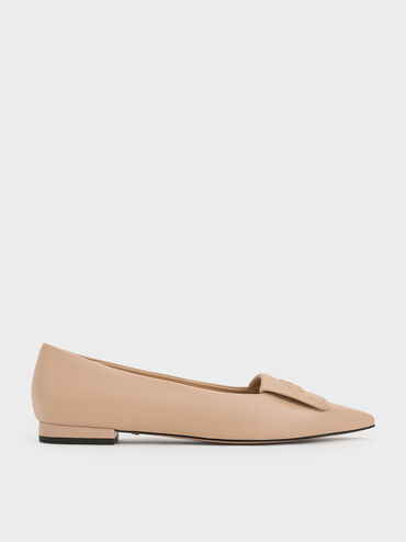 Leather Pointed-Toe Flats, Nude, hi-res