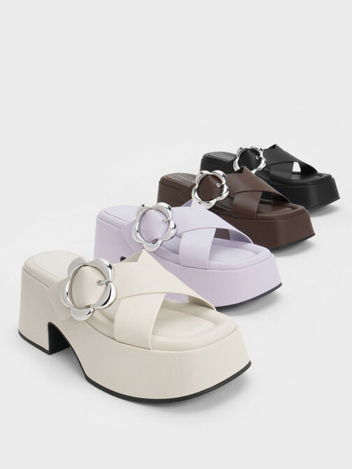 Flower-Buckle Crossover Platform Mules, , hi-res