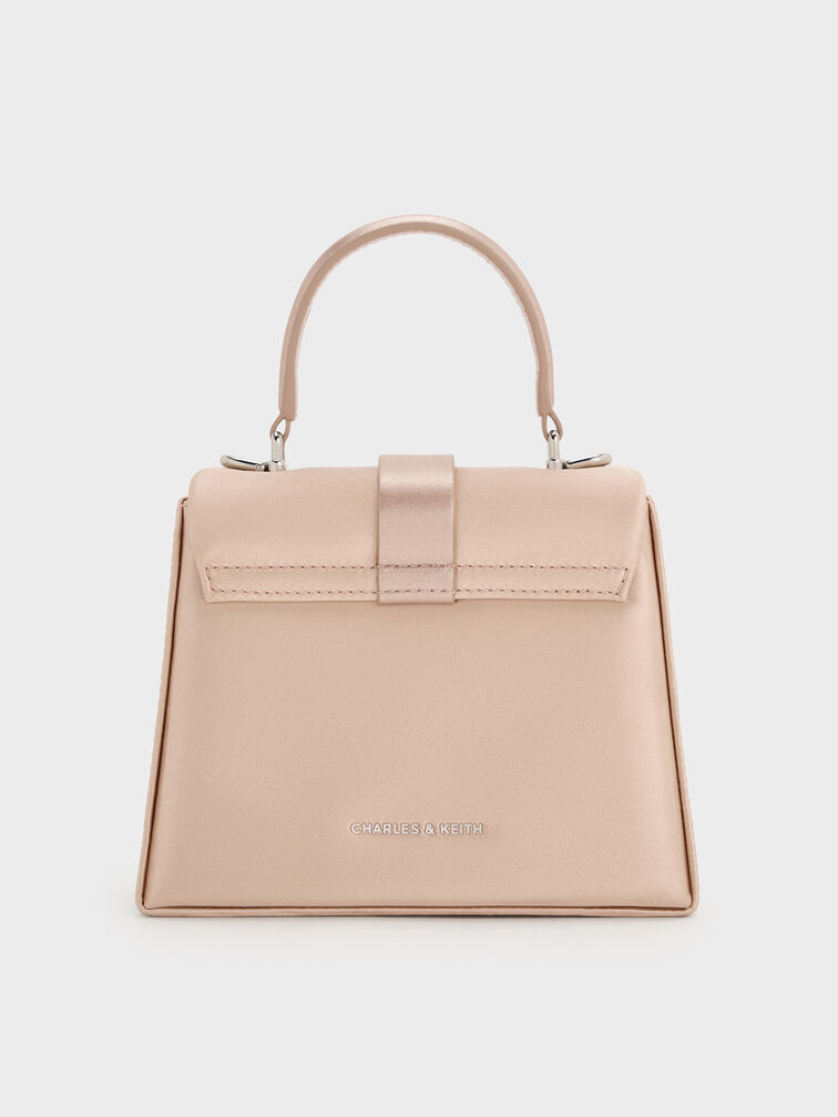Satin Crystal-Buckle Belted Top Handle Bag, Sunset Nude, hi-res