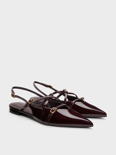 Maybelle Patent Strappy Slingback Flats, Burgundy, hi-res