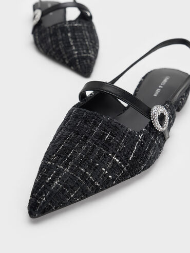 Tweed Crystal-Embellished Slingback Flats, สีมัลติ, hi-res