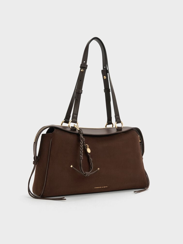 Haylen Braided-Charm Shoulder Bag, Espresso Brown, hi-res