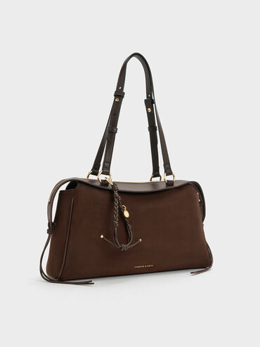 Haylen Braided-Charm Shoulder Bag, Espresso Brown, hi-res