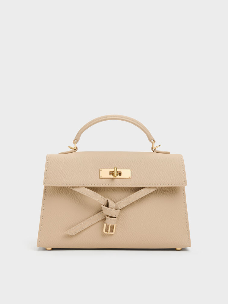 กระเป๋าถือดีเทลสายคาดแบบผูกปมรุ่น Tricha, Sand Beige, hi-res