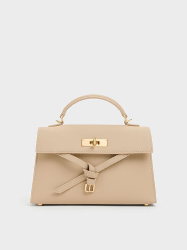 กระเป๋าถือดีเทลสายคาดแบบผูกปมรุ่น Tricha, Sand Beige, hi-res