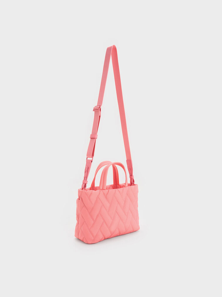 Nylon Chevron Boxy Tote Bag, Guava Pink, hi-res