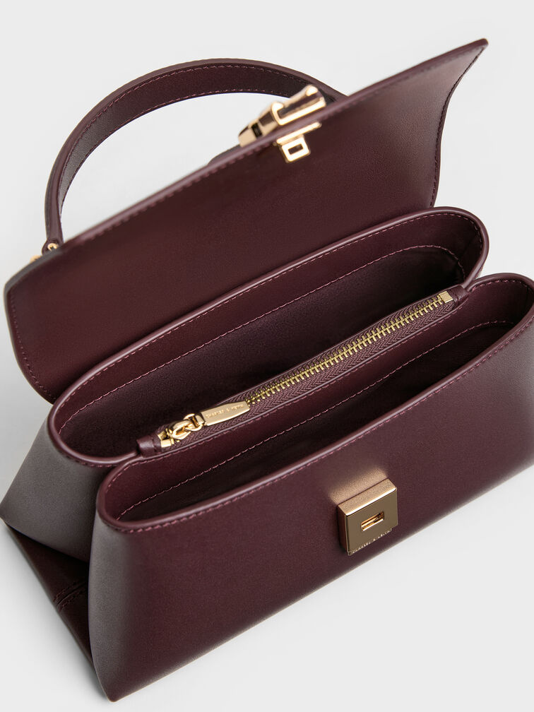 กระเป๋าถือดีไซน์สายโซ่ตกแต่งหัวเข็มขัดเมทัลลิครุ่น Adalyn, สีไวน์เบอร์รี่เรด, hi-res