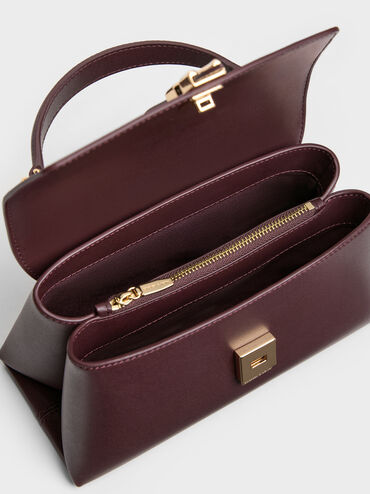 กระเป๋าถือดีไซน์สายโซ่ตกแต่งหัวเข็มขัดเมทัลลิครุ่น Adalyn, สีไวน์เบอร์รี่เรด, hi-res