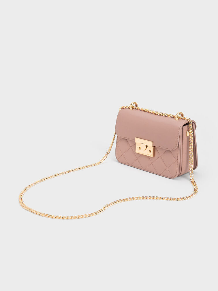 Quilted Push-Lock Chain-Handle Bag, , hi-res