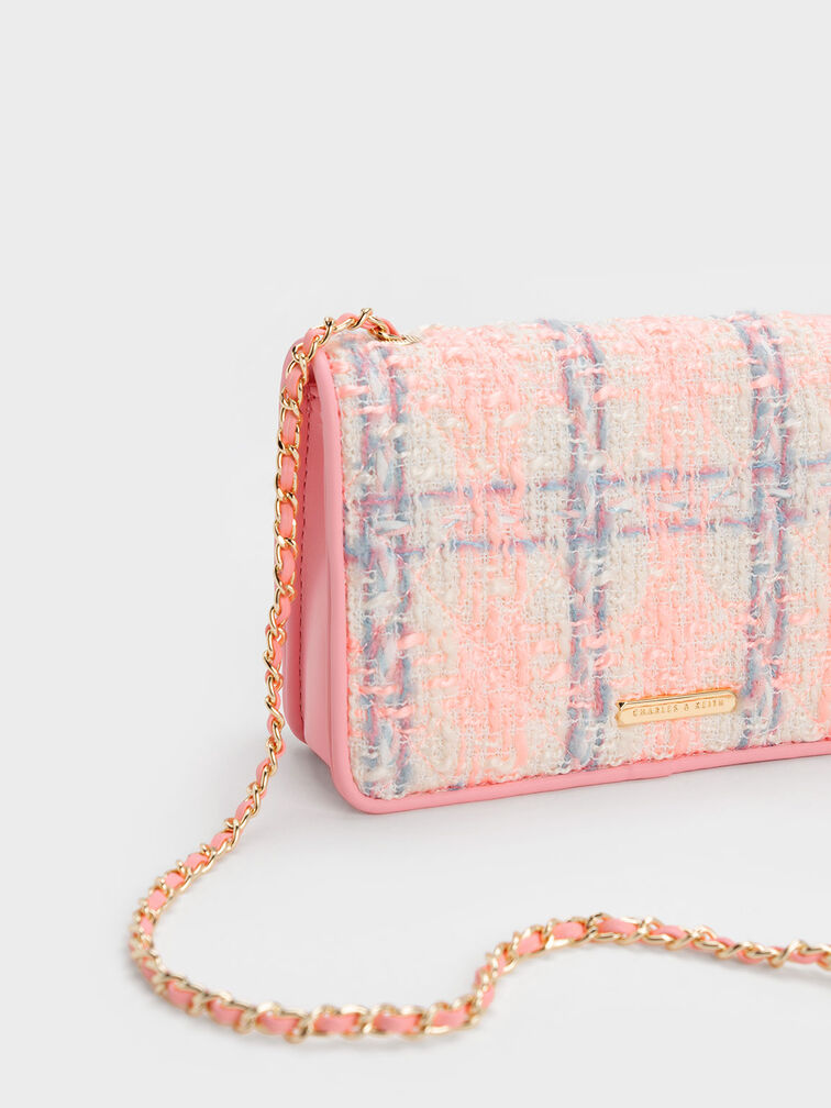 Metallic Turn-Lock Tweed Quilted Clutch, , hi-res