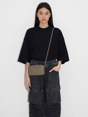 Quilted Boxy Long Wallet, Khaki, hi-res