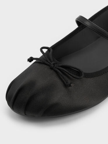 Emiko Satin Bow Mary Jane Flats, Black, hi-res