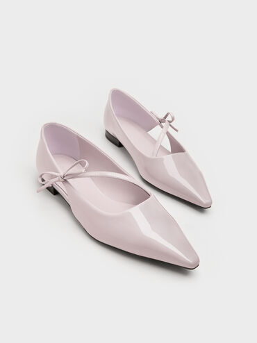 Patent Pointed-Toe Bow-Strap Flats, Light Pink, hi-res