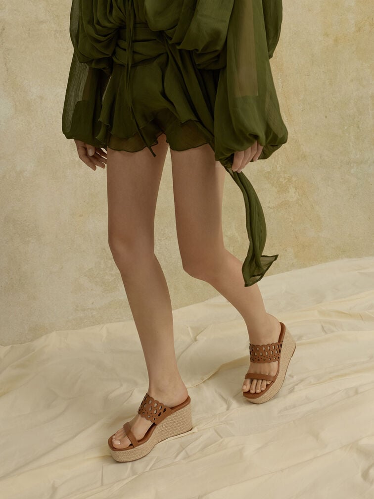 Cut-Out Espadrille Wedges, Cognac, hi-res