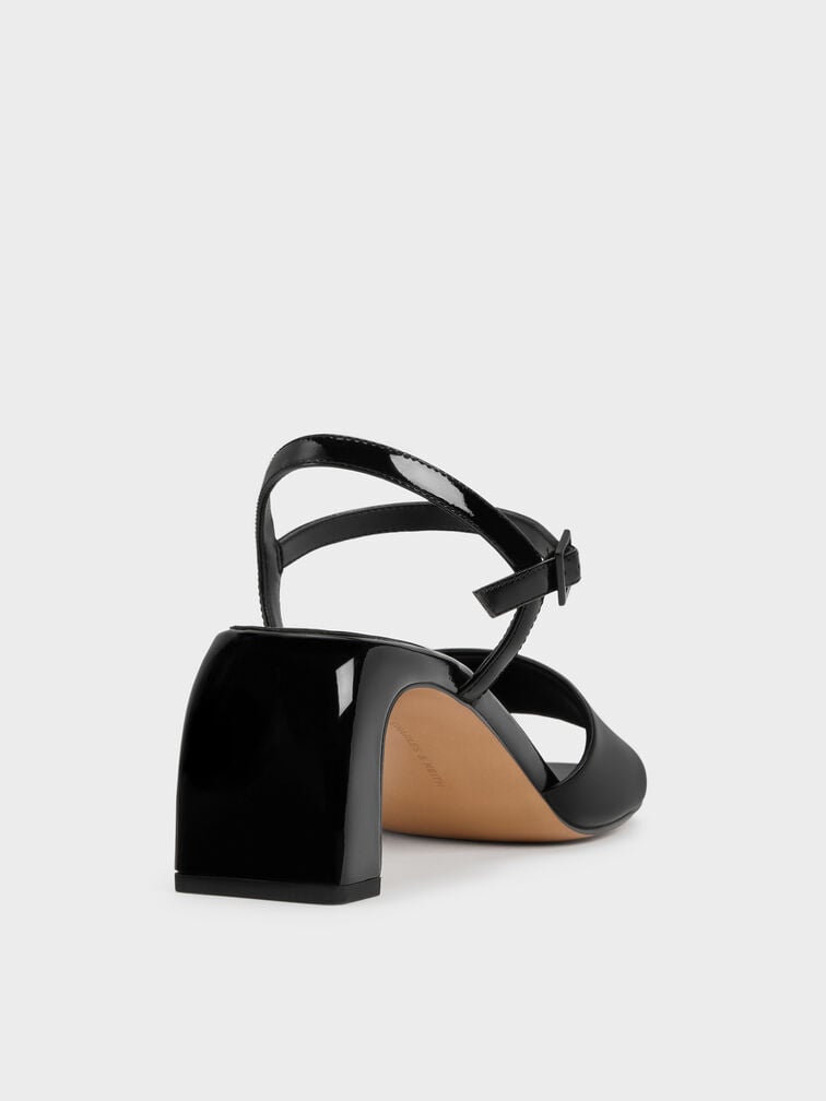 Patent Ankle-Strap Heeled Sandals, Black Patent, hi-res