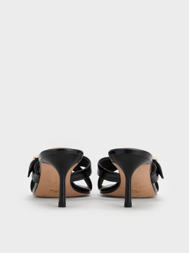 Cody Leather Crossover-Strap Heeled Sandals, Black, hi-res