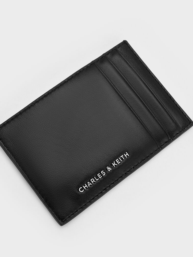 กระเป๋าใส่บัตรดีไซน์แบบสานรุ่น Ivette, สีดำอะไหล่สีเงิน, hi-res