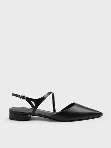 Cordelia Pointed Slingback Flats, Black, hi-res