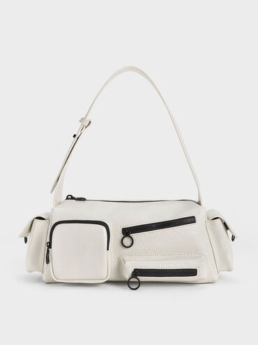Mathilda Multi-Pocket Shoulder Bag, White, hi-res