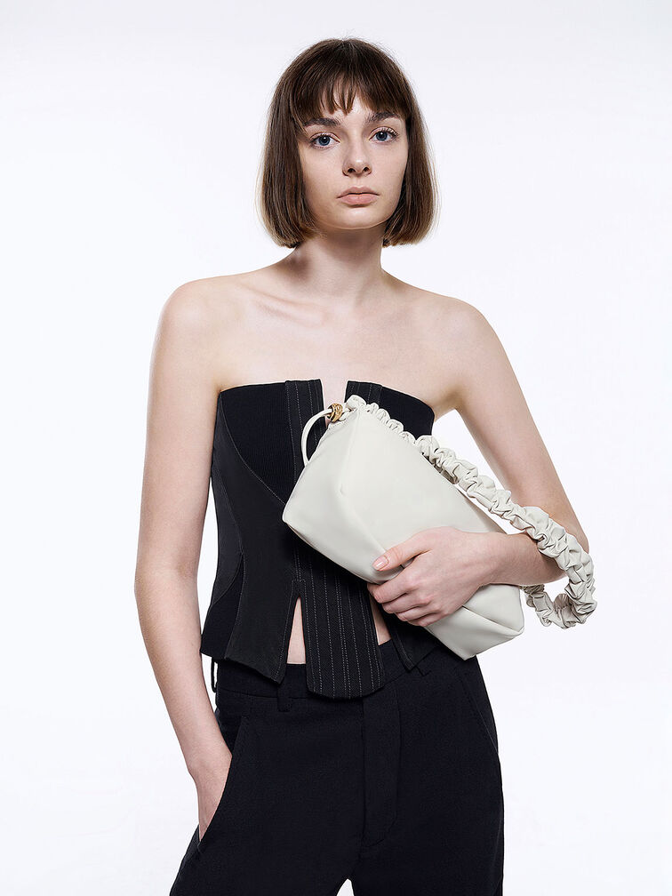 Cosette Ruched Handle Bag, สีขาว, hi-res