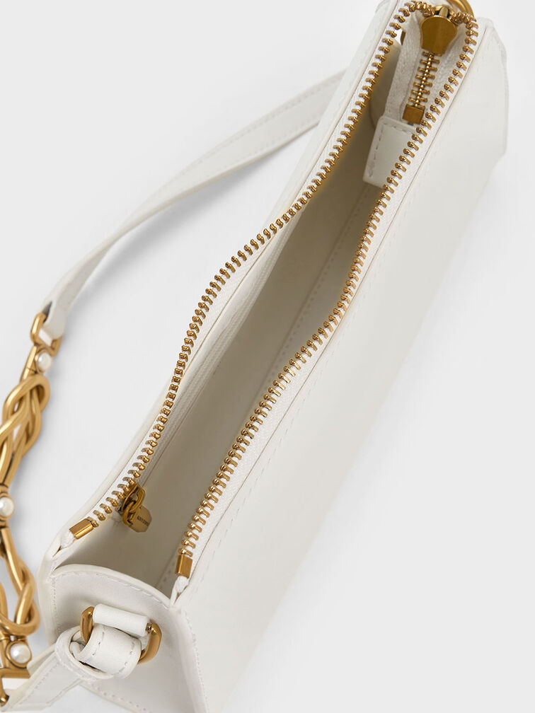 Metallic-Accent Strap Trapeze Bag, White, hi-res