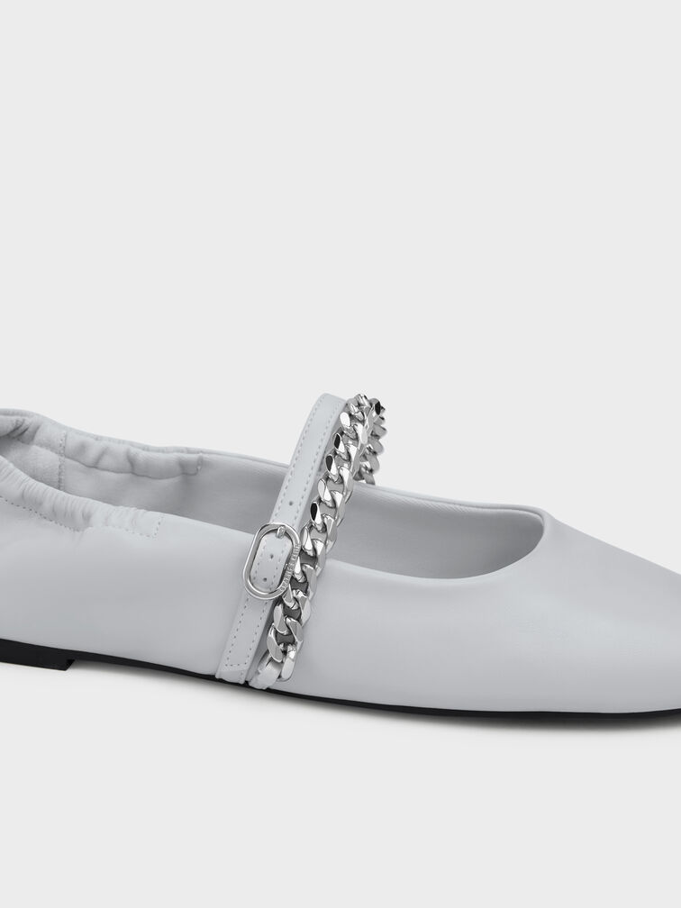 Georgie Chain Mary Jane Flats, Light Grey, hi-res