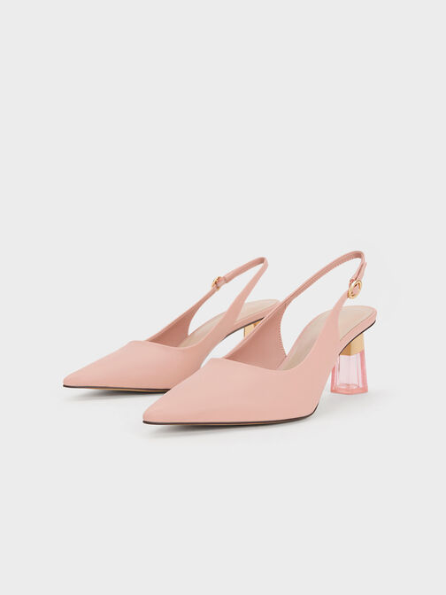 See-Through Trapeze Heel Slingback Pumps, , hi-res
