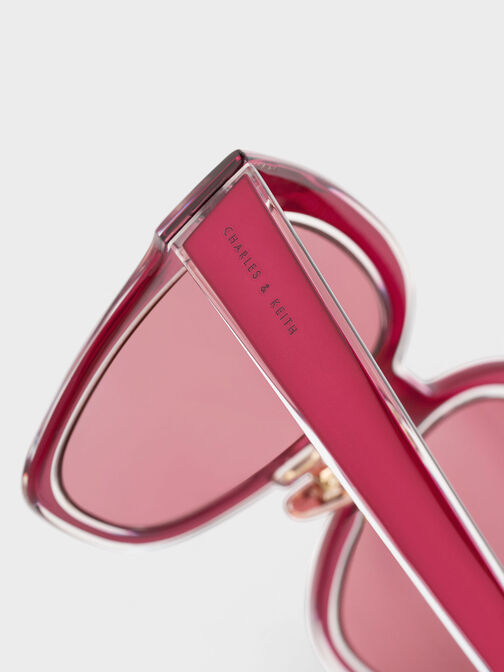 Oversized Square Metallic Accent Sungalsses, , hi-res