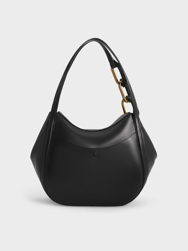 กระเป๋าโท้ทตกแต่งอะไหล่เมทัลลิครุ่น Kora, สีดำ, hi-res