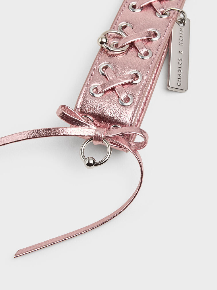 Grommet Lace-Up Bag Charm, Aura Pink, hi-res