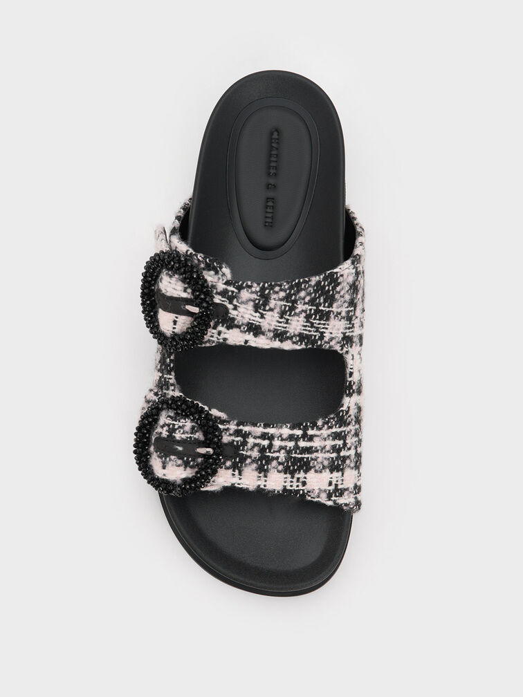 Tweed Beaded Circle Slide Sandals, สีชมพู, hi-res