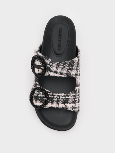 Tweed Beaded Circle Slide Sandals, , hi-res