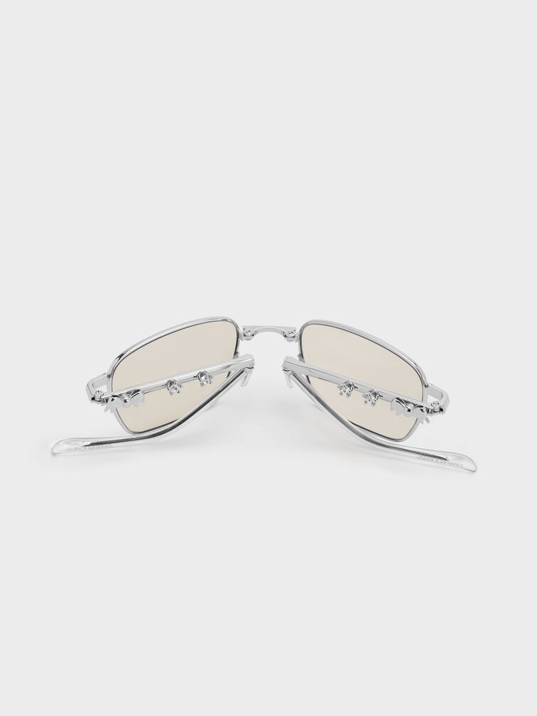 Paige Rectangular Sunglasses, Silver, hi-res