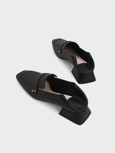 Square Toe Step-Back Penny Loafers, สีดำ, hi-res