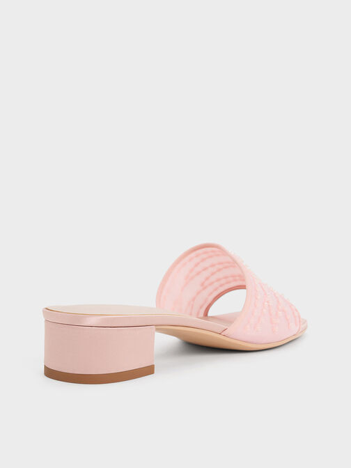 Mesh Sequinned Block-Heel Mules, Nude, hi-res