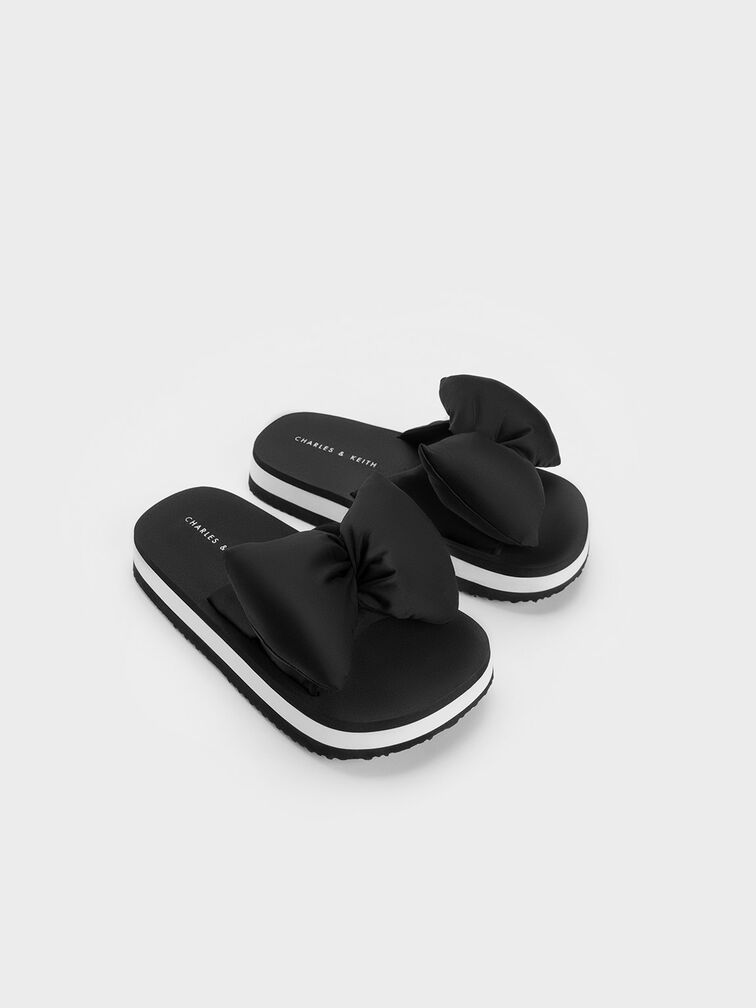 Puffy Bow Slides, สีดำ, hi-res