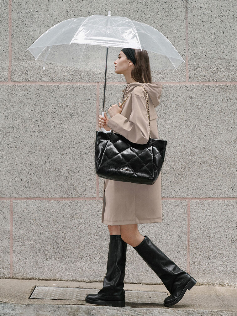 Apfra Quilted Chain-Handle Tote Bag, Black, hi-res